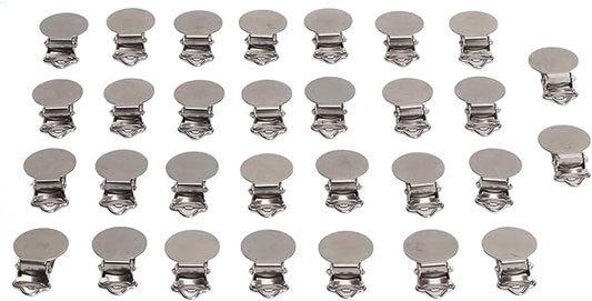 Round Pacifier Clips, Suspender Snaps,30pcs Metal Round Clips for Toddler Prevention Electroplated Stainless Steel Suspender Clips for Teething