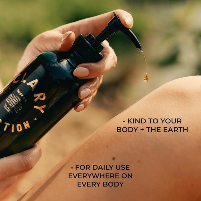 CLARY COLLECTION Body Oil Light Olive Moisturizing Formula for Men, Women & Children, Certified Non-Toxic, Natural, Plant-Based Formula, All Ages & Skin Types - 2 Fl Oz