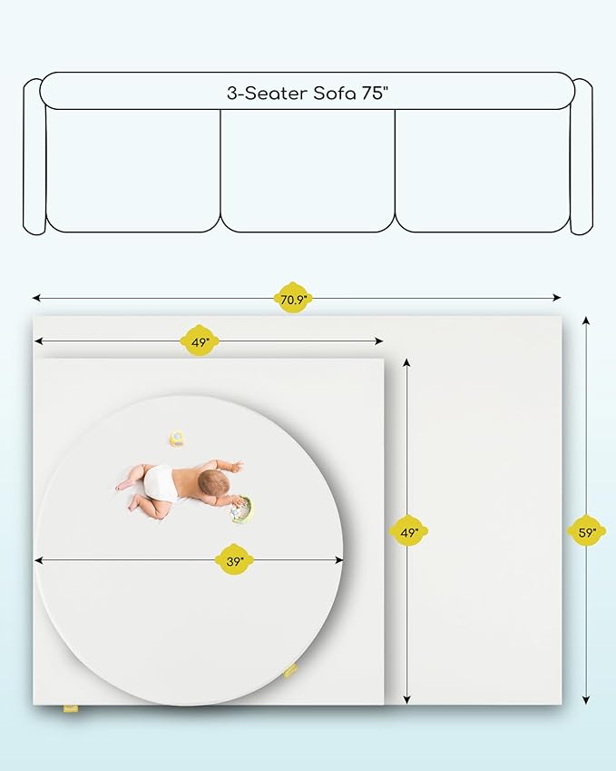 39" Round Baby Mat for Floor, Hypoallergenic Vegan Leather Cover Foam Play Mat for Nursery, Easy to Wipe Clean & Waterproof, Thick Playmat for Infants and Toddlers, 1 Storage Strap Included