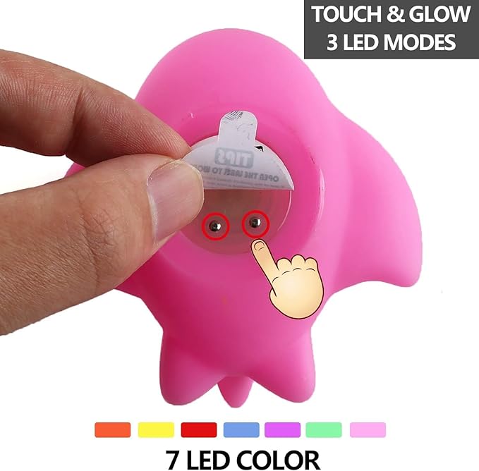 6 Packs No Hole Boat Bath Toy Set, Light up Changing Color in Water, Floating Rubber Bathtub Toys for Baby Toddler Infant Boy Girl Kid Play, Led Growing Pal in Shower Bathroom Tub or Swimming Pool