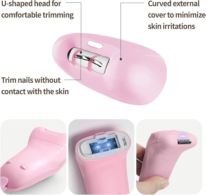 HubiBaby Baby Nail Trimmer Electric, Nail File Baby Nail Clippers, Safe 2 Speed Trimmer with Skin Guard, Rechargeable and Portable, Safe for Newborn, Infant, Toddler, and Adults (Pink)