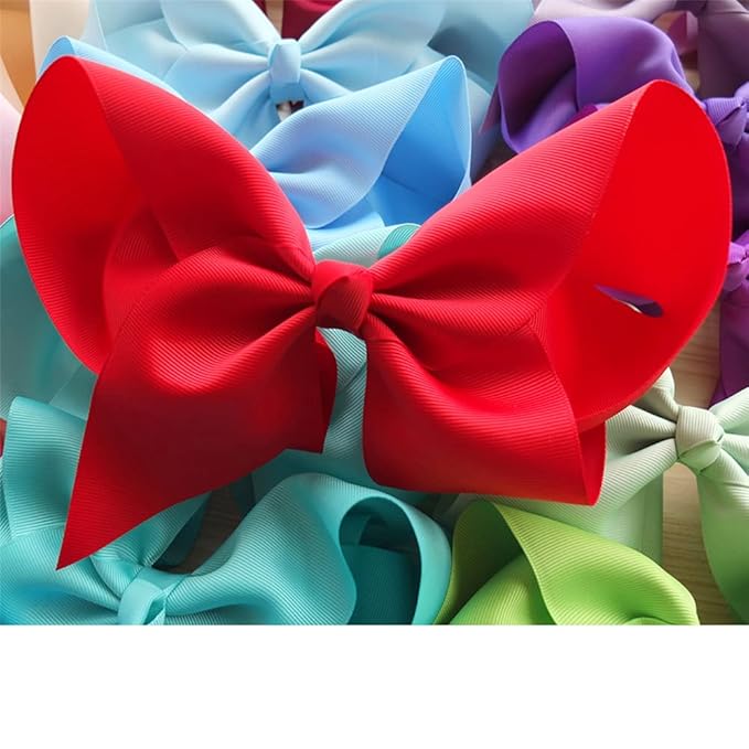 24 Colors Jumbo 8 inch Hair Bow Clips for Little Girls Grosgrain Ribbon Bow Alligator Hair Clip Baby Girl Teens Women Hair Accessories (24 pcs/8 Inch)