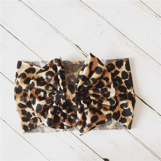 Baby Girls Leopard Headband Bow Turban Headband for baby Wide Hair Band 2 Pack TSFD40