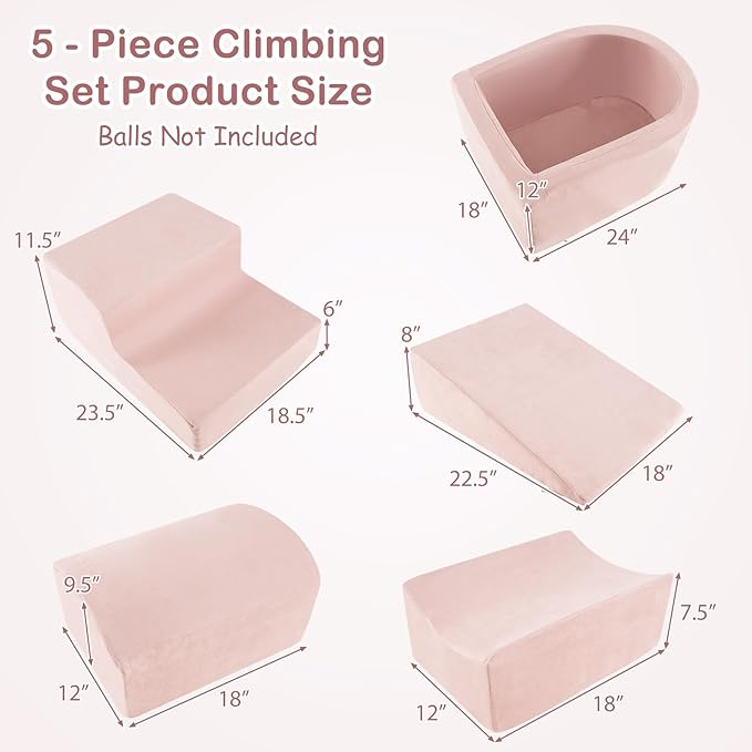 INFANS Climbing Toys for Toddlers, Foam Climbing Blocks and Ball Pit for Baby, 5pc Kids Climb and Crawl Block Activity Structure Play Set, Indoor Foam Play Gym for Crawling and Sliding