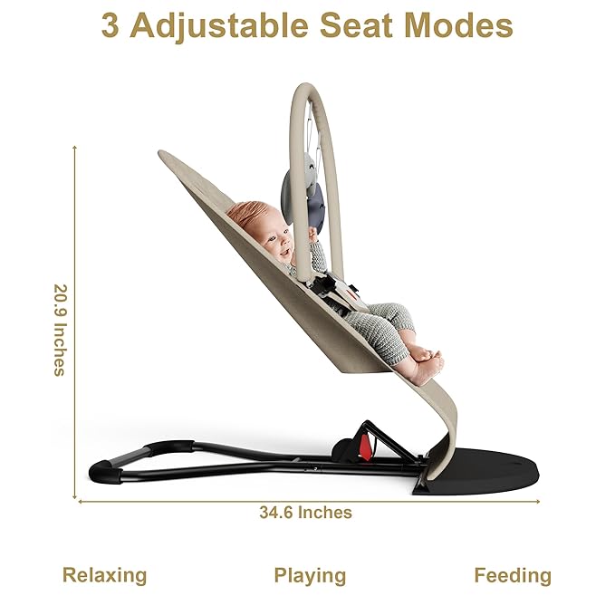 Portable Baby Bouncer Seat for Infants, 0-18 Months, 3 Modes of Use with Rocker & Stationary Options, Ergonomic Infant Chair with Hanging Toys, The Gift List New Parents Actually Want-Oatmeal