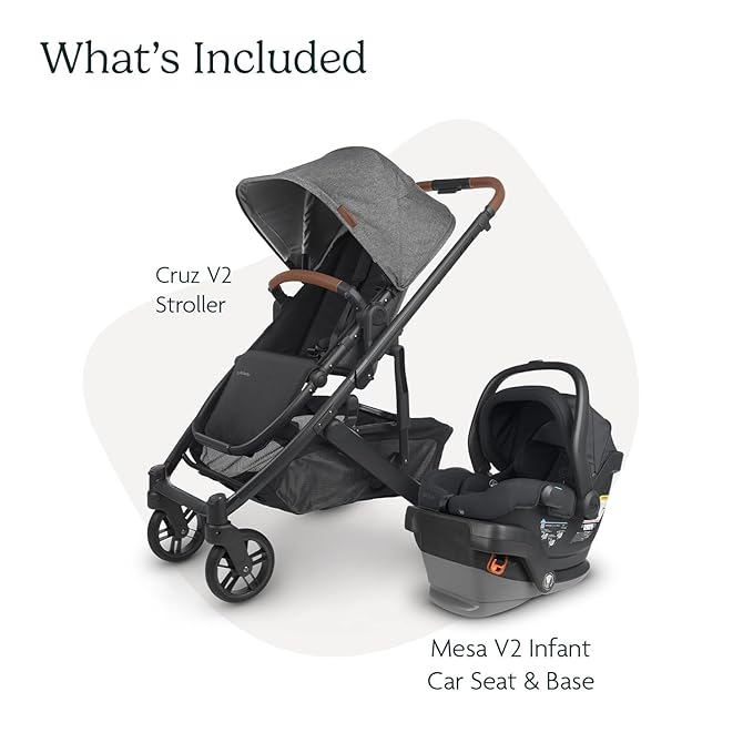 UPPAbaby Travel System, Includes Cruz V2 Stroller + Mesa V2 Car Seat Combo/Toddler Seat, Bumper Bar, Bug Shield, Rain Shield, Car Seat, Base + Robust Infant Insert Included/Greyson (Charcoal Mélange)