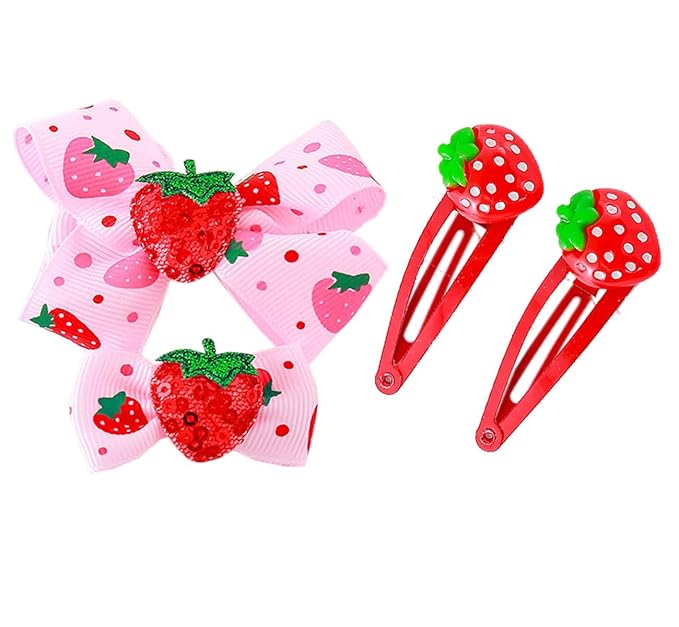 Baby Girls Pink Strawberry Hair Bow Clip Alligator Red Bow Hair Clip for Toddlers Little Girls Kids 2 Pack ZFJ42 (4pcs Red Set)