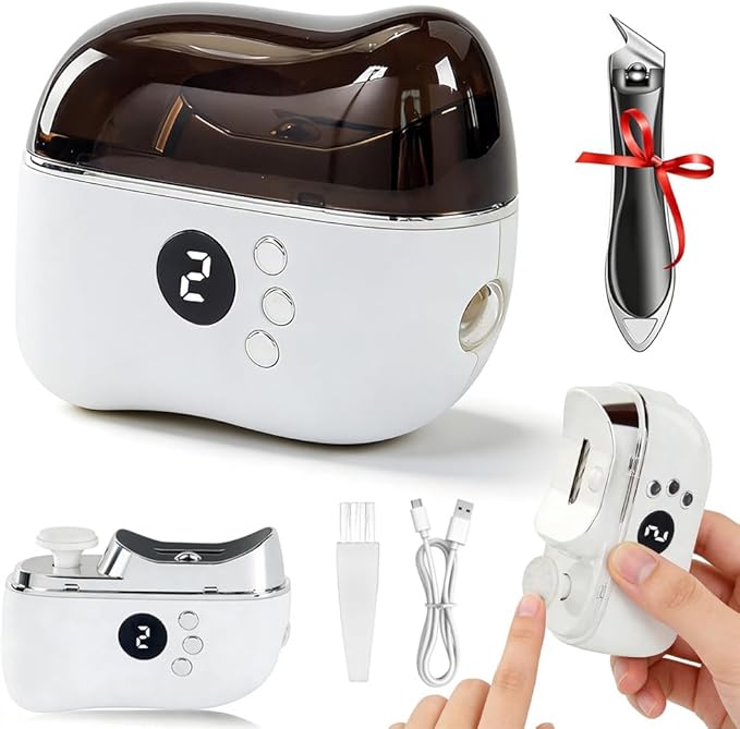 Electric Nail Clippers, 5 in 1 Electric Nail Trimmers for Seniors & Adults, Nail File Toenail Trimmer, 3-Speed Gears, Dust Storage & LED Light, Slanted Nail Clipper Included, Safe for Kids & Baby