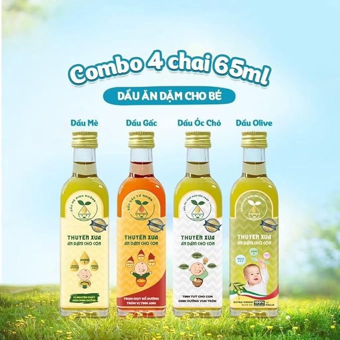 Thuyen Xua Baby Nutritional Oil Set, 4 Bottles x 65ml, Extra Virgin Olive Oil Made in Italy, Omega 3-6-9 & Vitamins