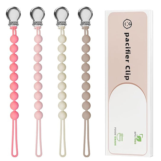 Pacifier Clips for Baby Girls Boys - Loviomad Silicone Paci Clip for Philips Avent Soothie Binky Holder, Baby Newborn Essentials Shower Birthday Gift (4-Pack)
