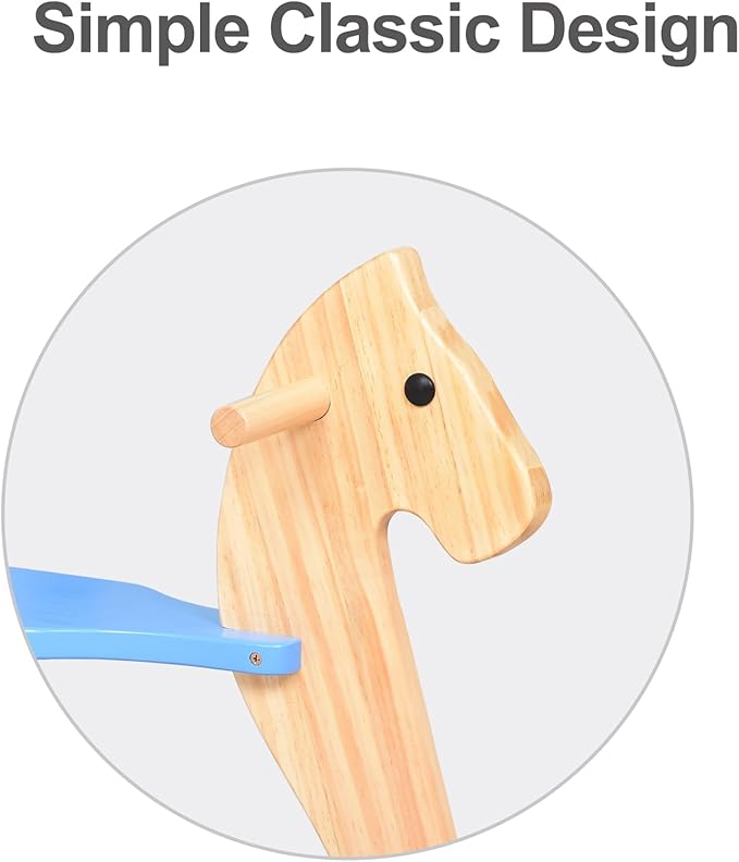 Wooden Rocking Horse Baby Ride On Toy for Toddler Rocking Horse Classic Design with Pedal and Safe backrest for Toddlers (Blue)
