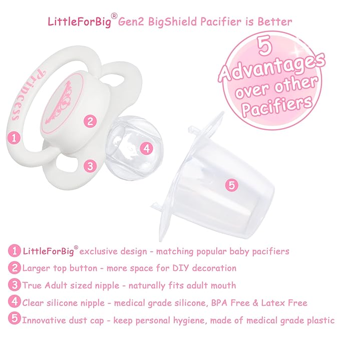 LittleForBig Bigshield Generation-II Adult Sized Printed Pacifier Princess Crown Pattern White