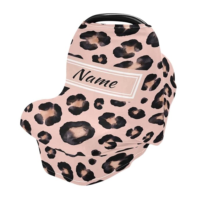 Custom Snow Leopard Pink Beige Baby Car Seat Cover Personalized Your Name Nursing Covers Breastfeeding Scarf Infant Carseat Canopy for Mom Baby Gift