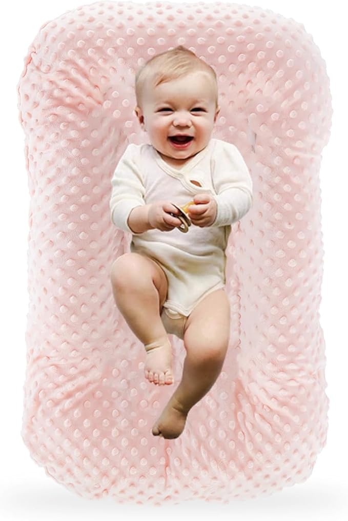 Baby Lounger for Newborn,Baby Nest for Newborn Soft Cotton Breathable for Playtime & Relaxation,Flat Babies Essentials Gifts Newborn Lounger for Boys & Girls 0-12 Months(Pink Bean)