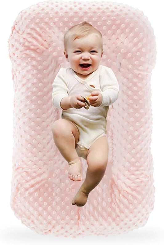 Baby Lounger for Newborn,Baby Nest for Newborn Soft Cotton Breathable for Playtime & Relaxation,Flat Babies Essentials Gifts Newborn Lounger for Boys & Girls 0-12 Months(Pink Bean)