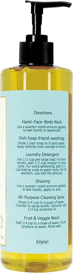 Claya Liquid Castile Soap – Organic Ingredients, Biodegradable, Gentle for Sensitive Skin and Versatile Use (16 fl oz (Pump Cap), Peppermint)
