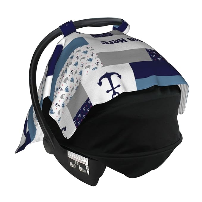 Personalized Anchor Baby Car Seat Canopy for Babies with Name, Custom Sailboat Car Seat Covers for Boys Girls, Peekaboo Opening Minky Nursing Cover Infant Car Seat Canopies for Newborn