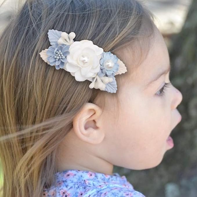 Flower Hair Clips Set for Baby Girl Lightweight Floral Hair Bow Accessories with Boutique Fully Lined Alligator Clip for Toddler Teens Gifts (AE)