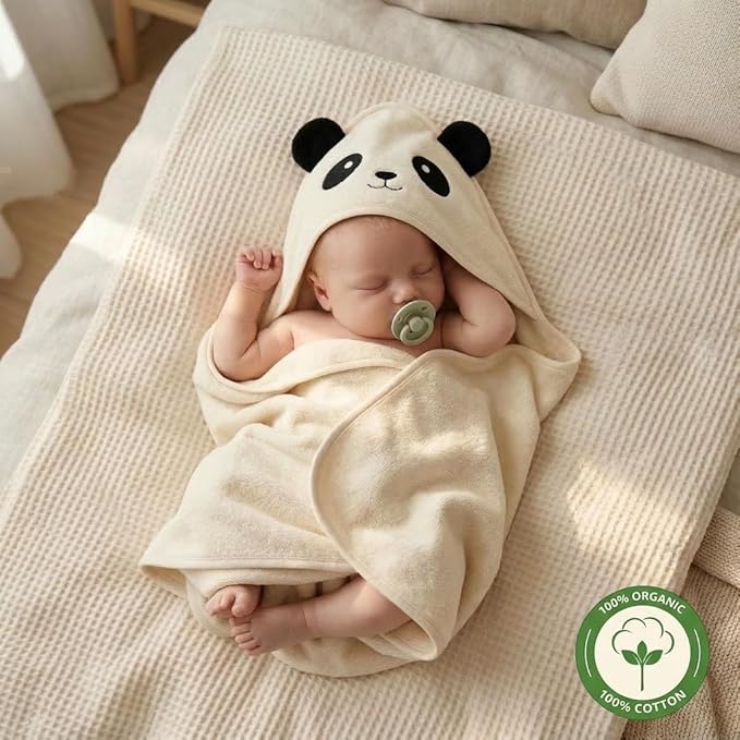 Hooded Baby Towel - 100% Organic Cotton Baby Bath Towels – Baby Towels, Baby Bath Towels for Baby Boy, Baby Girl, 32" x 32" Super-Soft and Absorbent Baby Towels for Newborn (Panda)