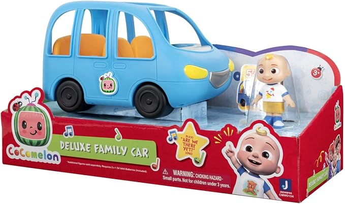 CoComelon Family Fun Car, with Sounds - Includes JJ - Plays Clip of Song, are We There Yet - Toys for Kids, Toddlers, and Preschoolers