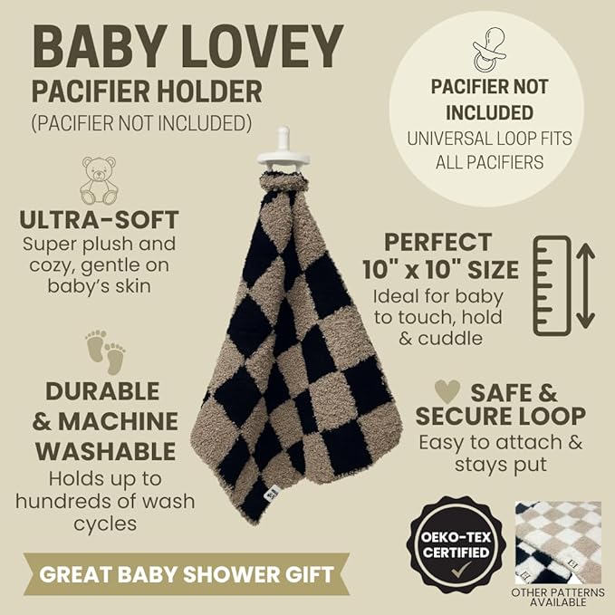 L+L USA Smiley Face Baby Lovey Pacifier/Teether Holder 10"x10" - DreamSoft Plush Fluffy Cuddly Soothie Reversible Mini Comfort Blanket Cute Newborn Gift Essential Babies Boys Girls (Sage Green/White)