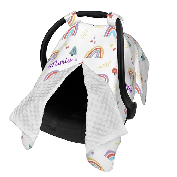 Personalized Colorful Rainbow Baby Infant Car Seats Canopy for Baby with Name, Custom Lightweight Covers for Baby Boys Girls, Minky Nursing Breastfeeding Stroller Cover Canopies for Newborn