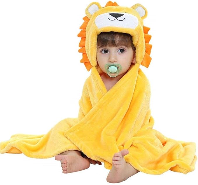 Vauwmsr Baby Hooded Blanket Ultra Soft Warm Newborn Infant Swaddle Wrap Bath Shower Towel, 25.6" x 39.4", Yellow