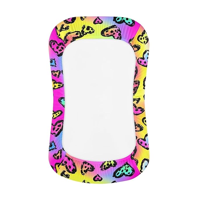 Leopard Longer Cover for Baby Boys and Girls, Rainbow Hearts Snuggle Me Covers for Newborn Infant Nest Slipcover, 21.3“ X 31.5”