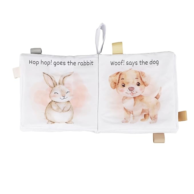 Ali+Oli Baby Cloth Book – Soft Sensory Crinkle Book for Infants 0-12 Months – Early Learning Touch & Feel Tummy Time Toy – Colorful taggies - Newborn Shower Gift - Farm Animals