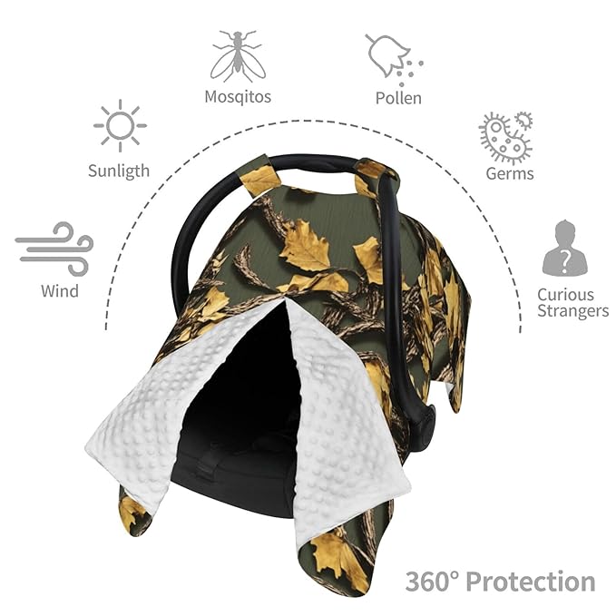 Camouflage Leave Baby Car Seat Canopy and Nursing Cover for Breastfeeding Multi-Use Cover Lightweight Infant Stretchy Carrier Carseat Winter Cover for Newborn Girls Boys