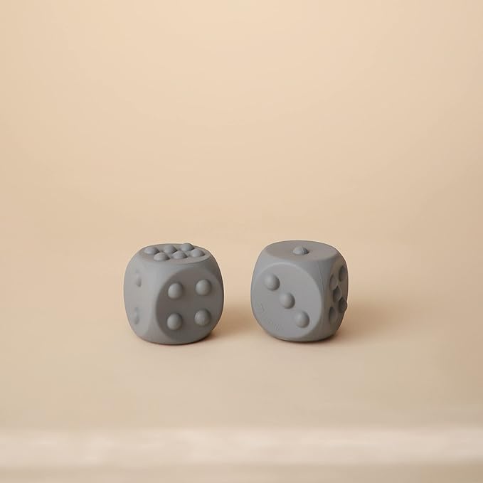mushie Silicone Dice Press Toy | Baby Sensory Play for 10+ Months (Tradewinds/Stone)