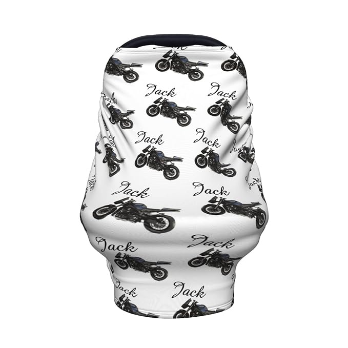 Personalized Baby Car Seat Cover for Boys Girls, Custom Motorcycle Nursing Covers for Breastfeeding with Name, Infant Stroller Cover, Baby Carseat Canopy for Newborn, Multiuse Car Seat Canopies