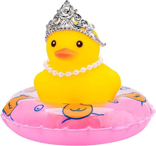 wonuu Car Duck Rubber Duck Car Ornaments Duck Car Dashboard Decorations with Cute Headband Swim Ring Necklace Sunglasses, C-Female Crown&Pearl Chain&Pink