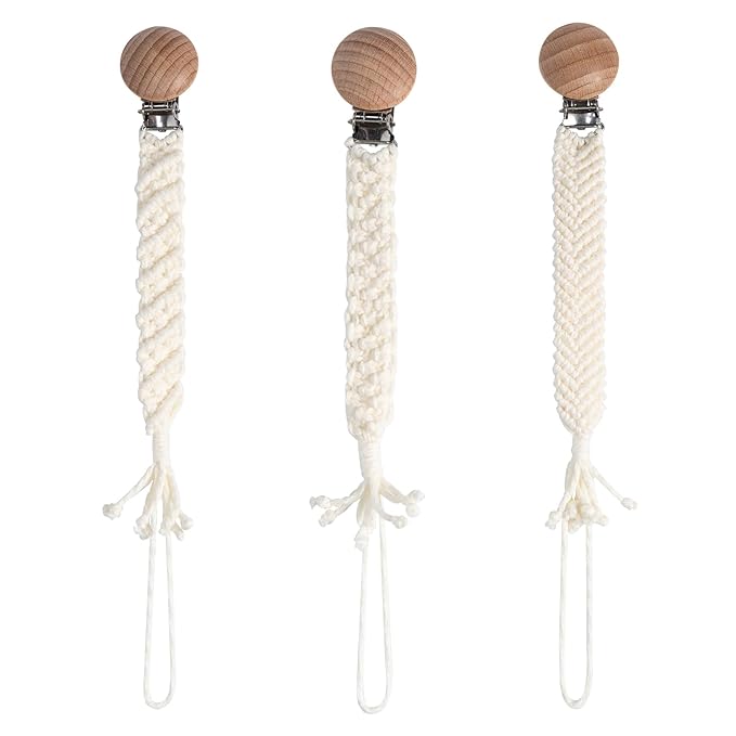 Boho Pacifier Clip for Boys Girls Pacifier Holder Leash Wooden Clips Handmade Braided Cotton Unisex Baby Shower Birthday Gift Christmas Gift (Pattern 9)