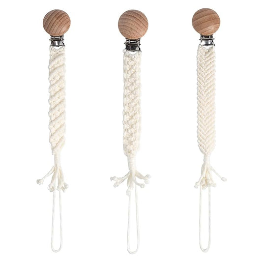 Boho Pacifier Clip for Boys Girls Pacifier Holder Leash Wooden Clips Handmade Braided Cotton Unisex Baby Shower Birthday Gift Christmas Gift (Pattern 9)