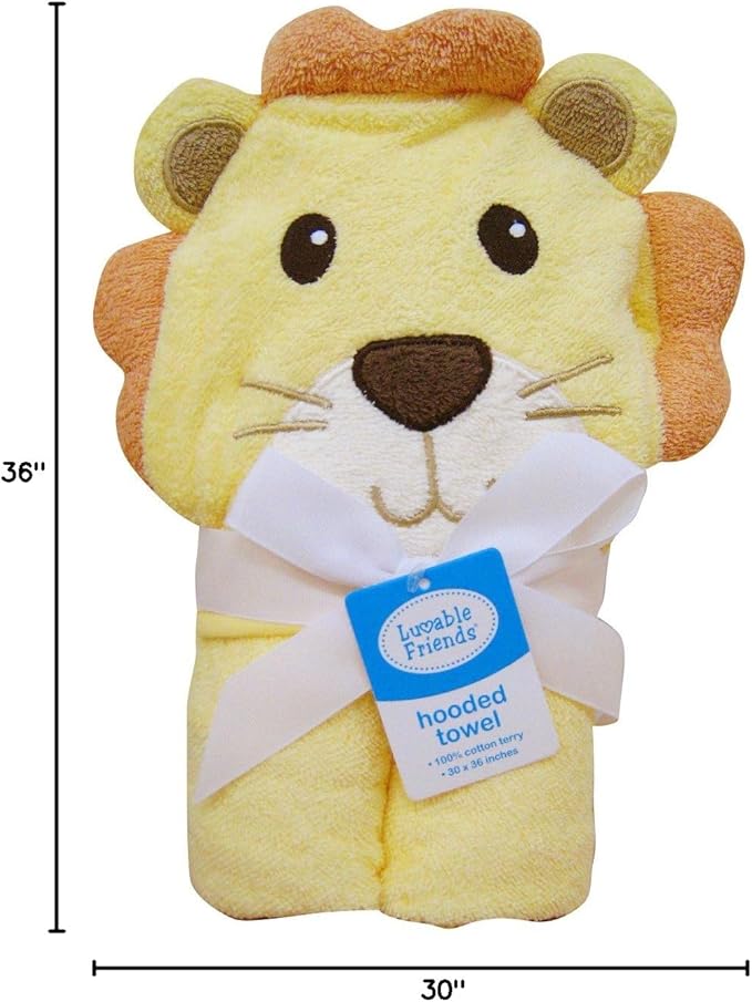 Luvable Friends Unisex Baby Cotton Animal Face Hooded Towel, Lion, One Size