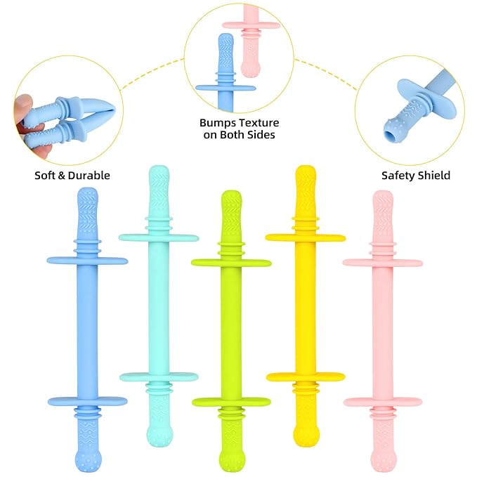 Fu Store Hollow Teether Tube 5PCS Chew Straw Toy for Infant Toddlers Silicone Tubes Teething Toys for Babies 3-12 Months BPA Free/Freezable/Dishwasher and Refrigerator Safe