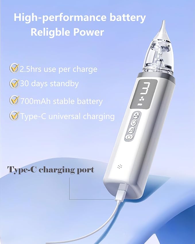 Nasal Aspirator for Baby,Baby Nose Sucker,Electric Nasal Aspirator for Baby,for Relieving Nasal Congestion,Nose Cleaner with 3 Silicone Tips,Adjustable Suction Level,Music and Light Soothing Function