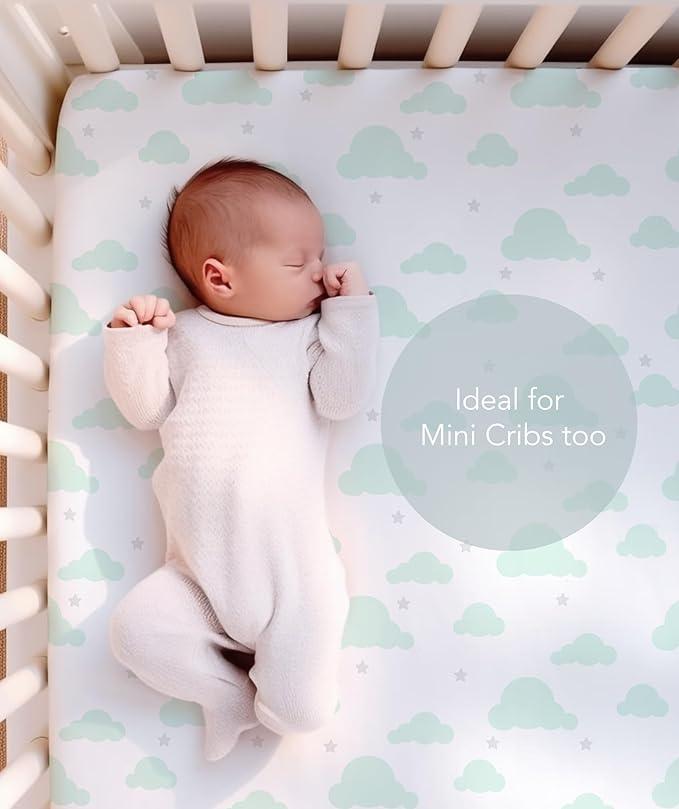 100% Organic Cotton Fitted Sheets Fit and are Compatible with Graco Pack n Play, Babyletto, Pamo Babe, Hiccapop, Dream on Me, Evenflo, Baby Trend Portable/Mini Crib/Playards. 2 Pk