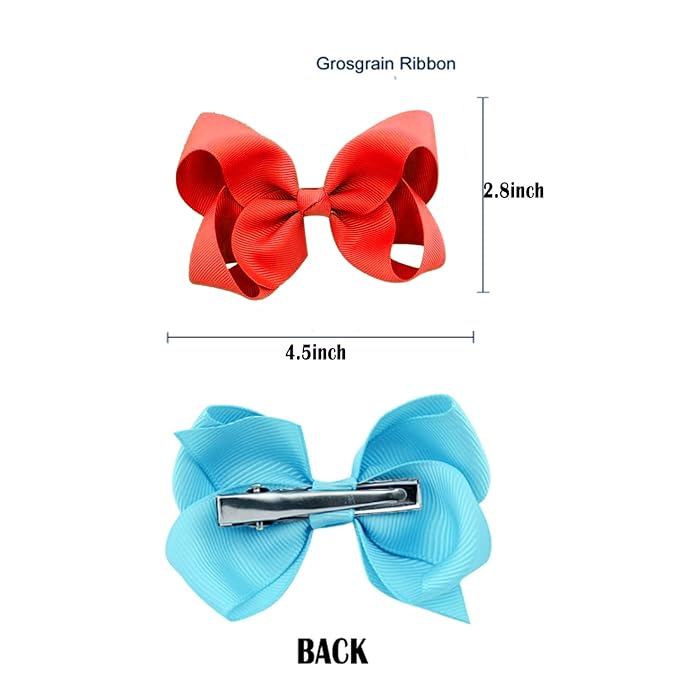 2 PCS 4.5inchs Hair Bows for Girls Grosgrain Ribbon Hair Bow Alligator Clips Hair Accessories for Baby Girls Toddlers(Red)