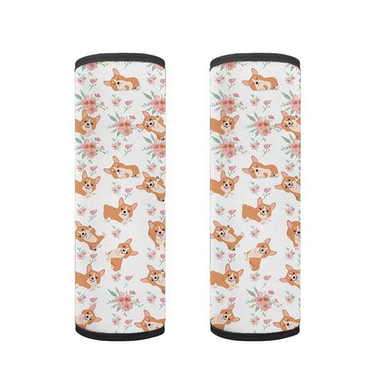 ENLACHIC Kids Car Seat Belt Cover, Cute Cartoon Animal Print Baby Car Seat Strap Pads Infant Car Seat Protector Car Accessories Universal All Cars,Corgi Dog Flower