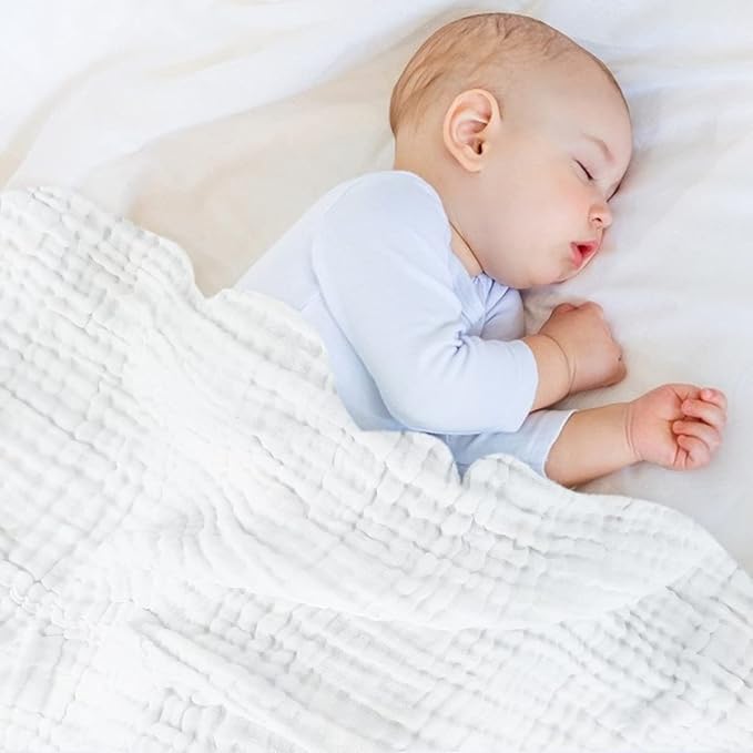 FOOK FISH Muslin Baby Towel Muslin Cotton 2-Pack 6-Layer Large Size 40" x 40" Cotton Baby Bath Towels Triple Absorbency and Quick-Drying (White)