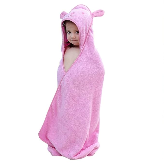 Baby Hooded Toddler Towel with Bear Ear- Soft and Thick 100% Cotton Bath Set for Kids Girls Boys Infant ad Toddler, Good Choice (Pink)