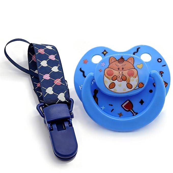 Adult Sized Pacifier Adorable Blue Capybara Cute Printed with Case Reusable Storage Box Pacifier Clips