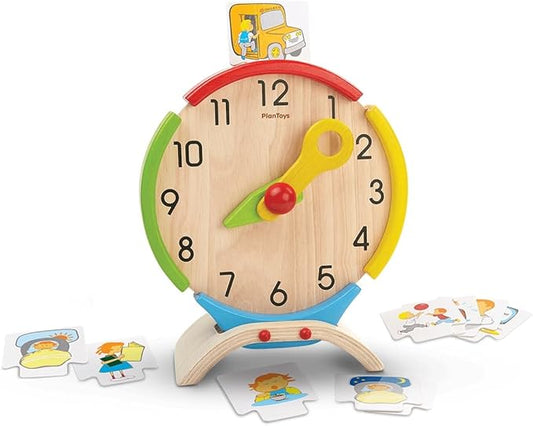 PlanToys® Activity Clock Wooden Learning Toy for Kids Ages 3+ | Montessori Educational Tool for Time Recognition, Sequencing & Daily Routine Skills | Eco-Friendly Toy for Cognitive Development