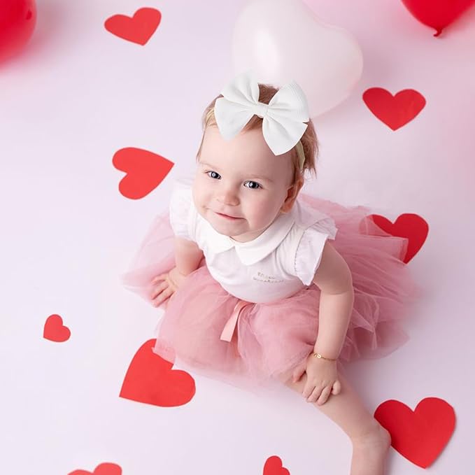 Valentine's Red Baby Bow Headbands for Baby Girls Pink Handmade Bows Newborn Nylon Headbands Valentine's Day HairAccessories for Infants Toddlers (Red White Pink)
