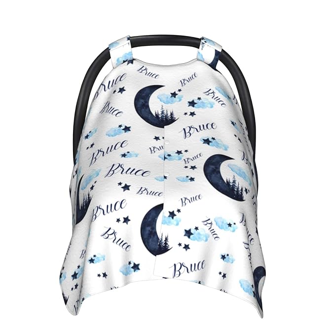Personalized Baby Car Seat Canopy for Babies, Custom Name Baby Car Seats Covers for Boys Girls, Opening Minky Nursing Breastfeeding Cover for Infant, Carseat Canopies for Newborn (Moon Forest)