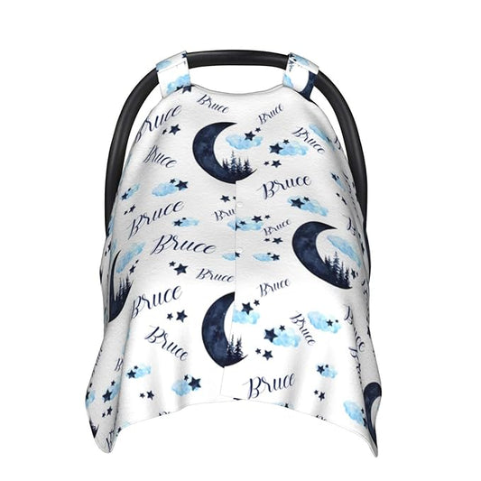 Personalized Baby Car Seat Canopy for Babies, Custom Name Baby Car Seats Covers for Boys Girls, Opening Minky Nursing Breastfeeding Cover for Infant, Carseat Canopies for Newborn (Moon Forest)