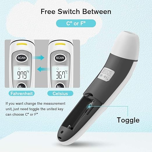 Thermometer for Adults,Touchless Digital Infrared Thermometer for Fever, Ear and Forehead Thermometer for Baby and Kids, with LCD Screen, Memory Recall, Fever Alarm (White)
