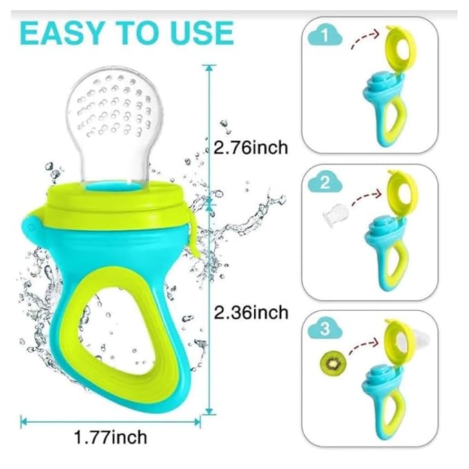 9-Piece Silicone Baby Fruit Feeder & Pacifier Set - Includes 2 Pacifiers, 1 Feeder Spoon, 6 Replacements (3 Sizes) - Pink